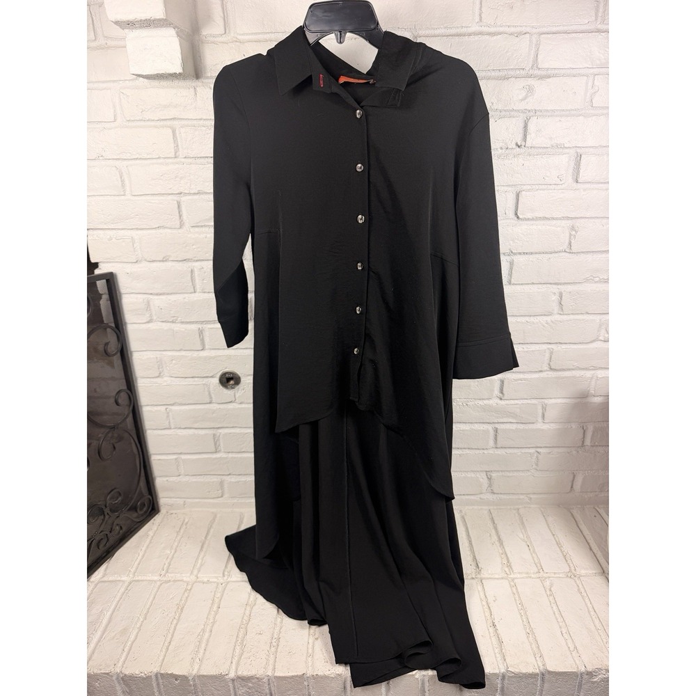 Patrizia Luca Milano M Black High Low Maxi Shirt Dress Button Front Lagenlook